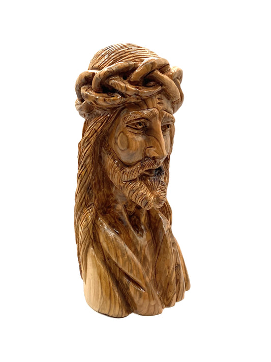 Busto de Jesús Tallado en Madera de Olivo – Tierra Santa