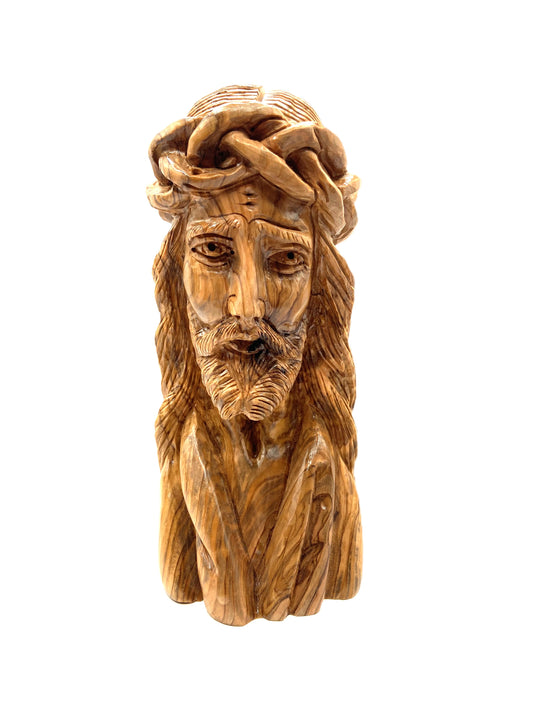 Busto de Jesús Tallado en Madera de Olivo – Tierra Santa