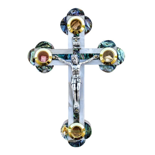 Crucifijo de Nácar con Reliquias de Tierra Santa